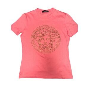 Versace Medusa Rhinestone Embellished Fitted Tee Size Small